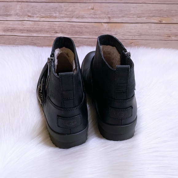 UGG Women’s Cheyne Waterproof Black Leather Booties - Picture 7 of 10